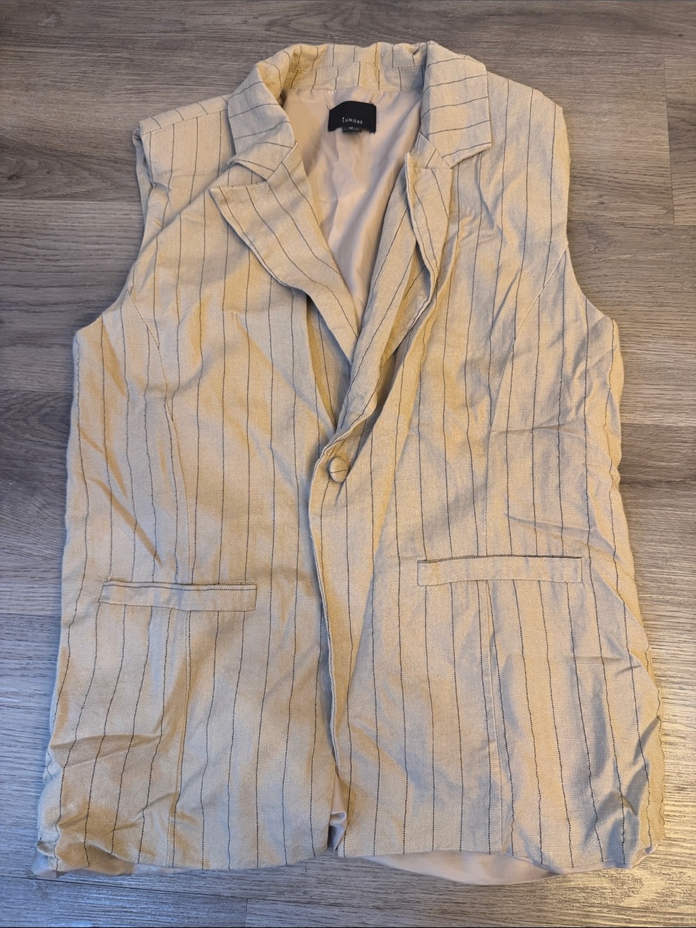 Lumiere Cream Pinstripe Sleeveless Blazer Vest